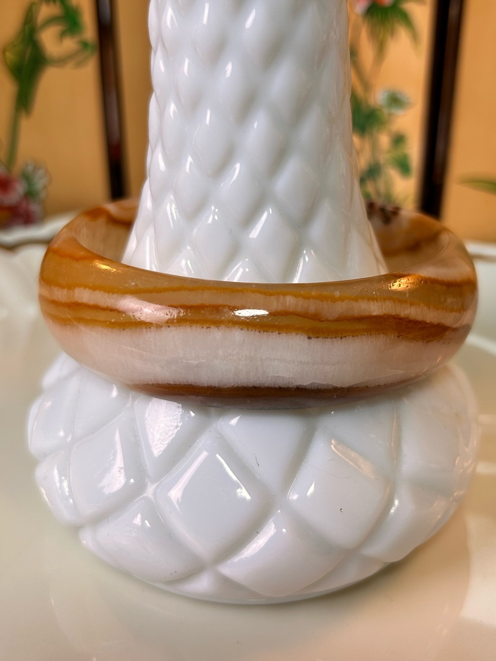 Vintage Natural Banded Agate Stone Bangle Bracelet Honey Brown Cream